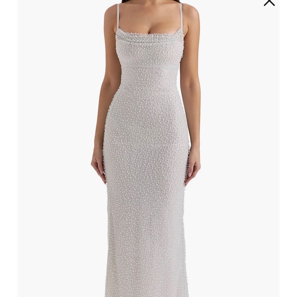 HOUSE OF CB Calla Beaded Mesh Overlay Gown